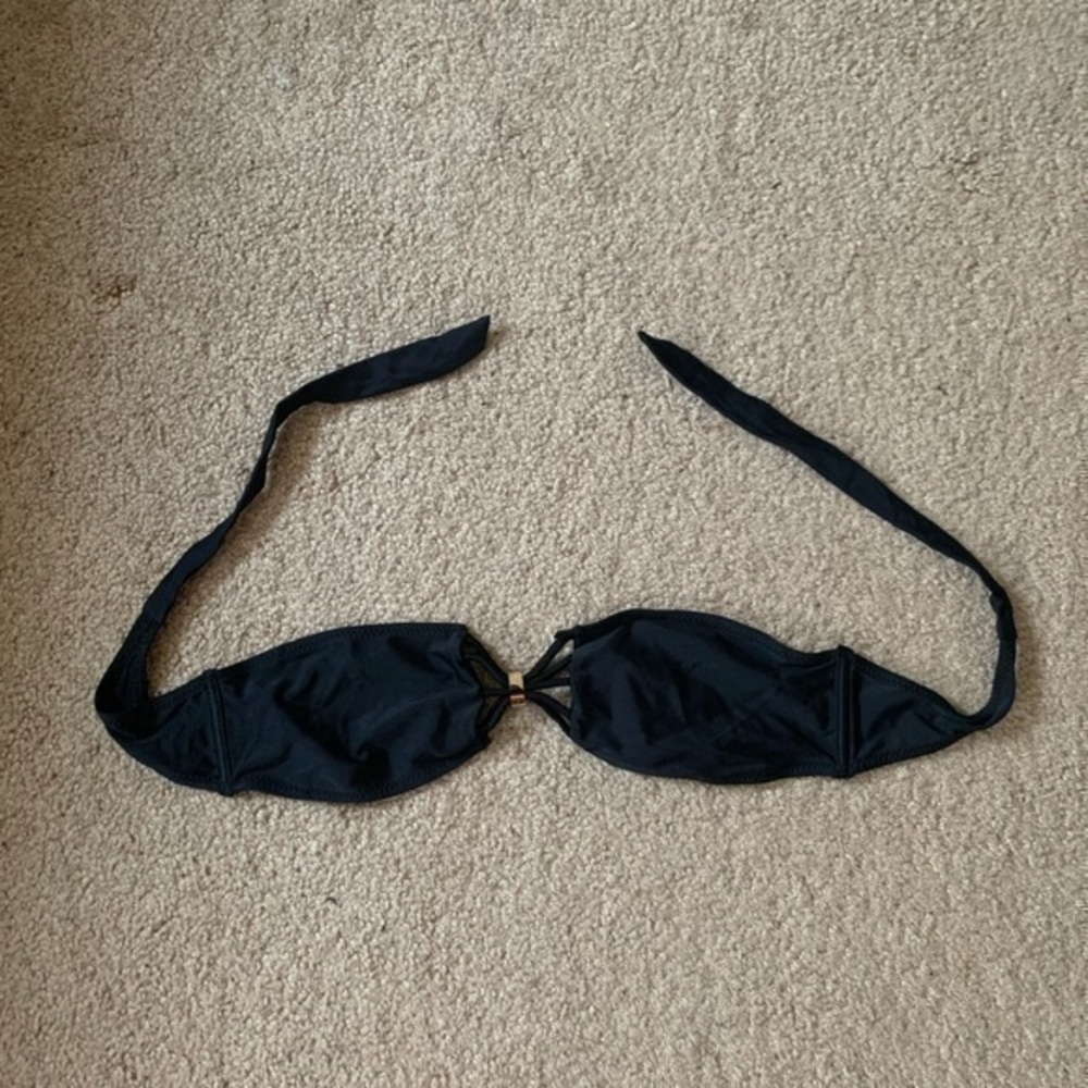 Strapless black strappy bandeau swim‎ Top Small
